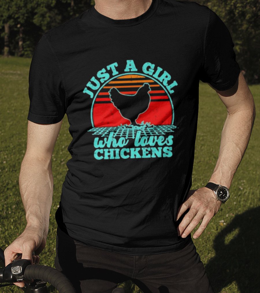 Just A Girl Who Loves Chickens Retro Sunset T-Shirt