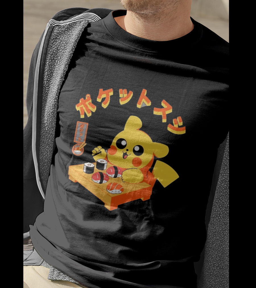 Pikachu Eating Sushi Pokemon Japanese Anime T-Shirt