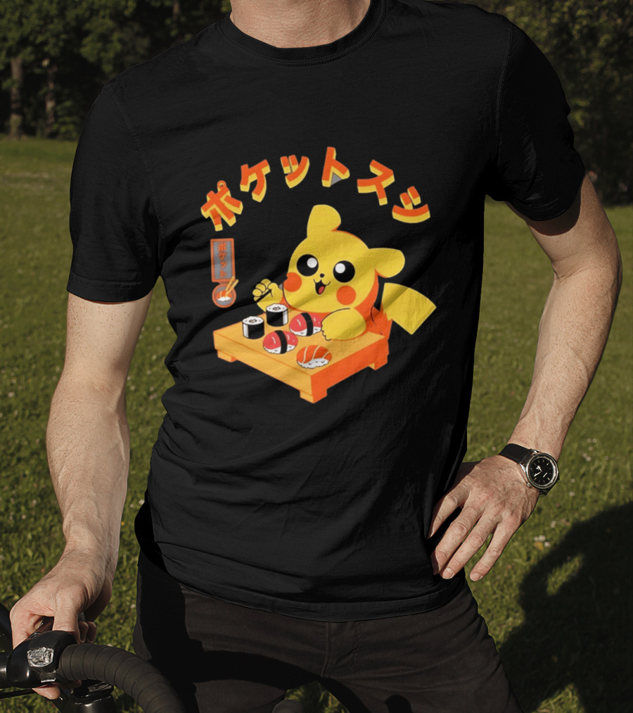 Pikachu Eating Sushi Pokemon Japanese Anime T-Shirt