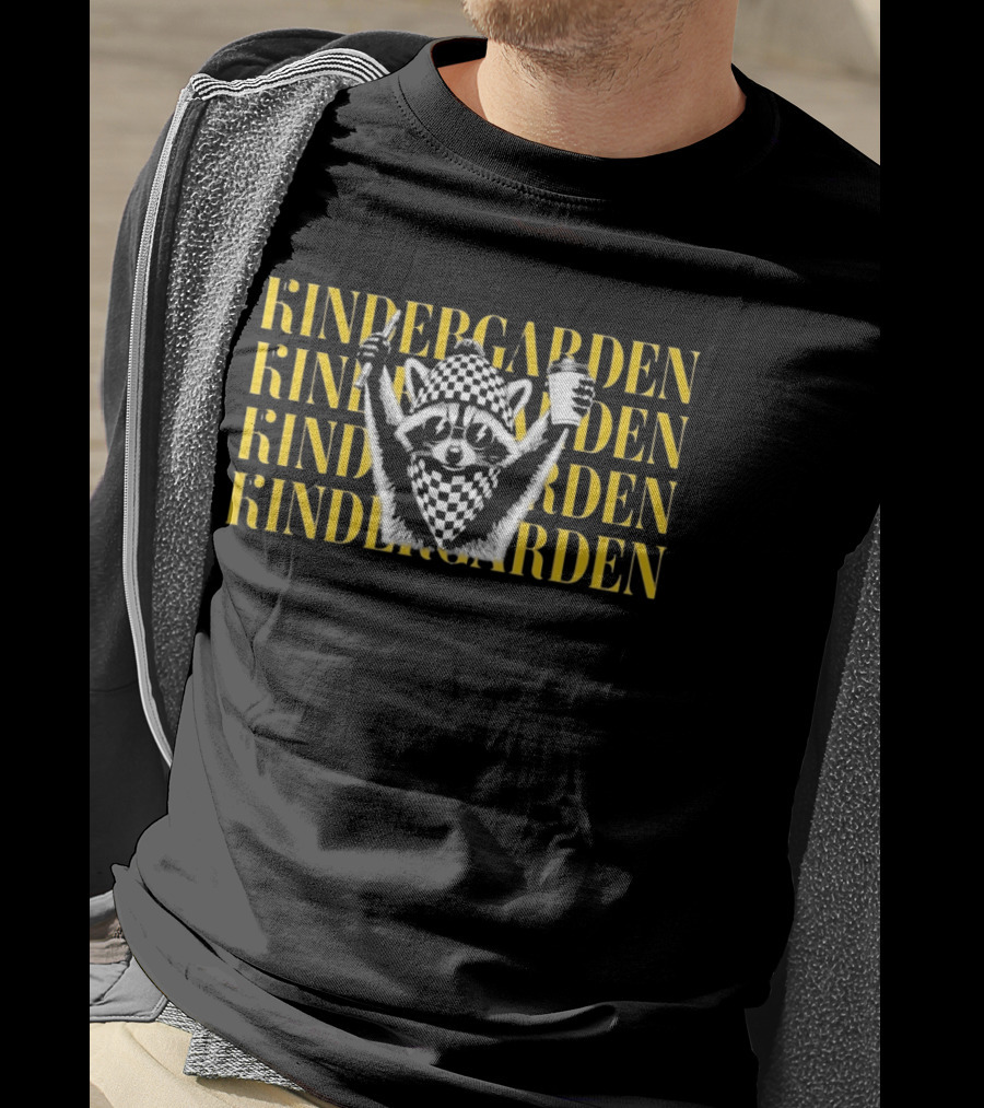 Kindergarden Raccoon With Coffee And Pencil T-Shirt
