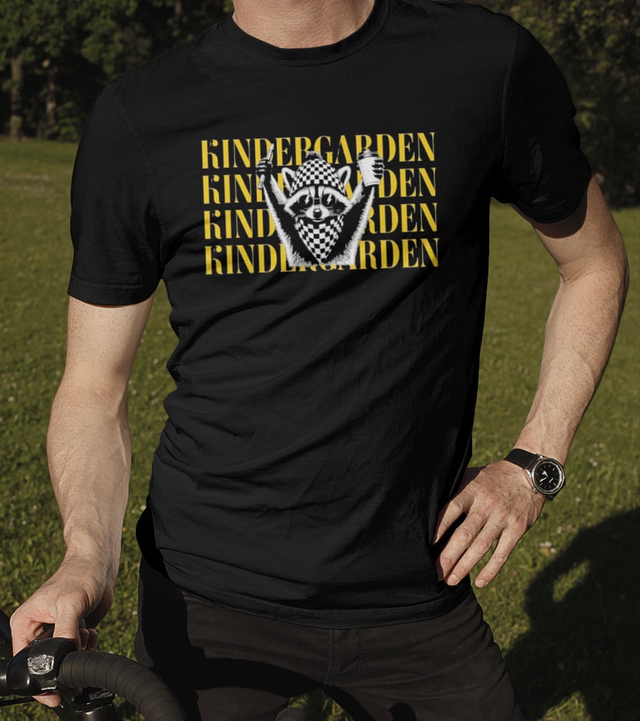 Kindergarden Raccoon With Coffee And Pencil T-Shirt