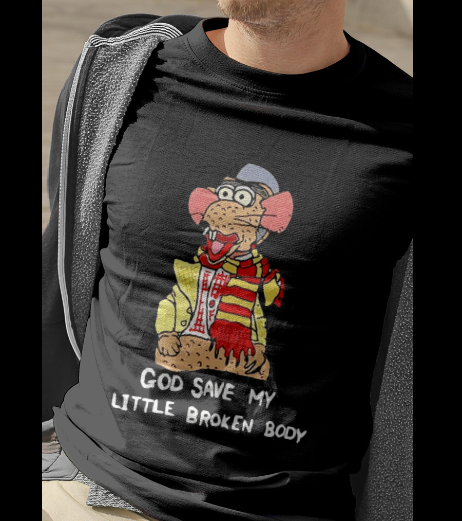 God Save My Little Broken Body Rat Character In Scarf And Yellow Jacket T-Shirt