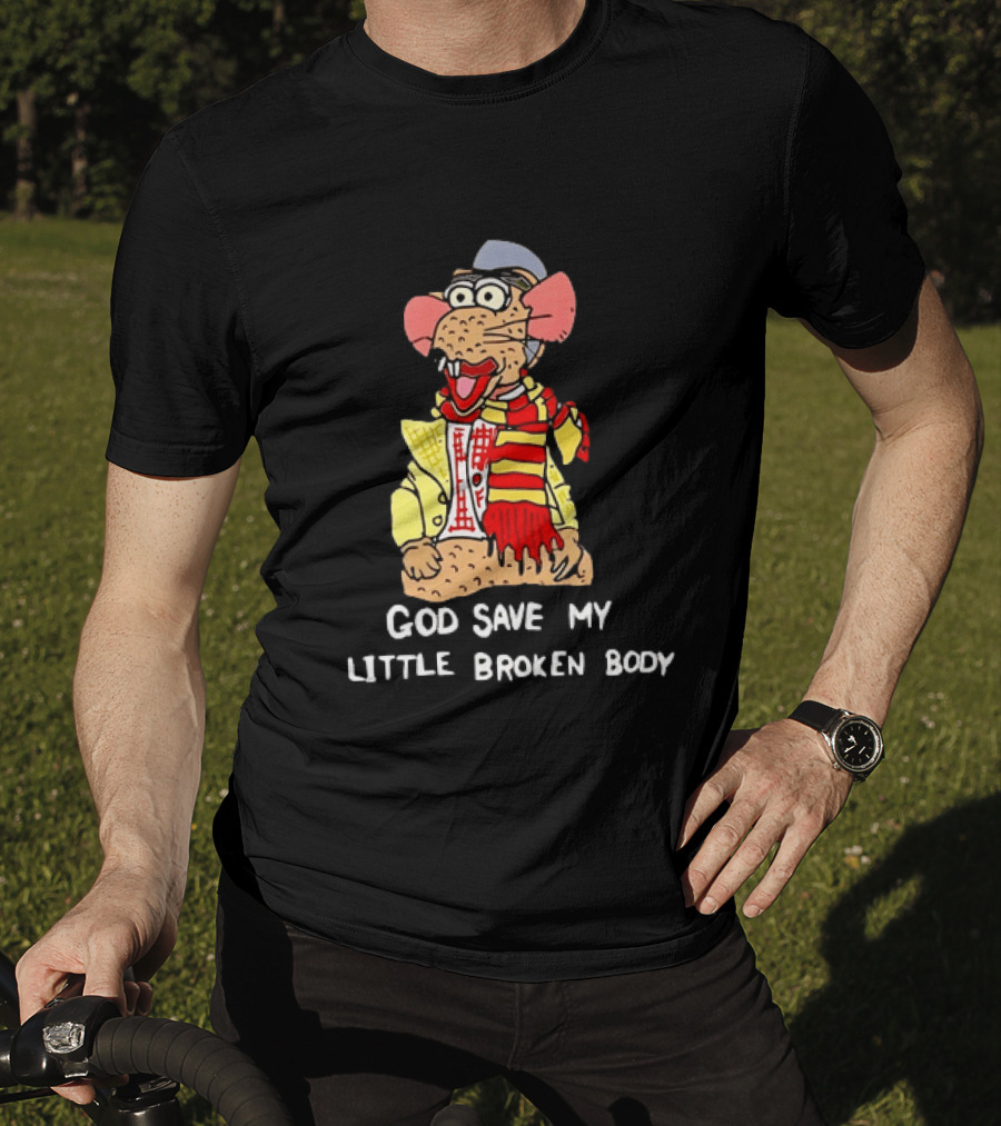 God Save My Little Broken Body Rat Character In Scarf And Yellow Jacket T-Shirt