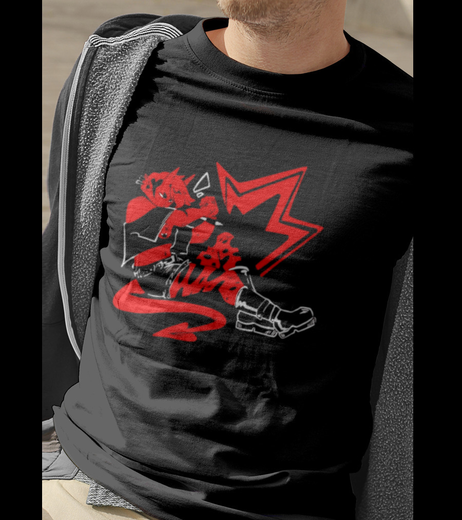 Red Devil Punk Demon Anime Character With Dynamic Action Pose T-Shirt