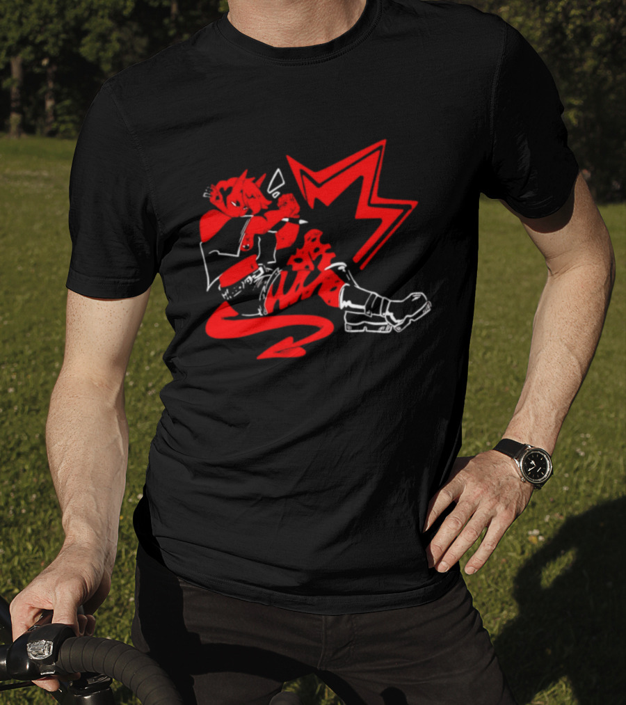 Red Devil Punk Demon Anime Character With Dynamic Action Pose T-Shirt