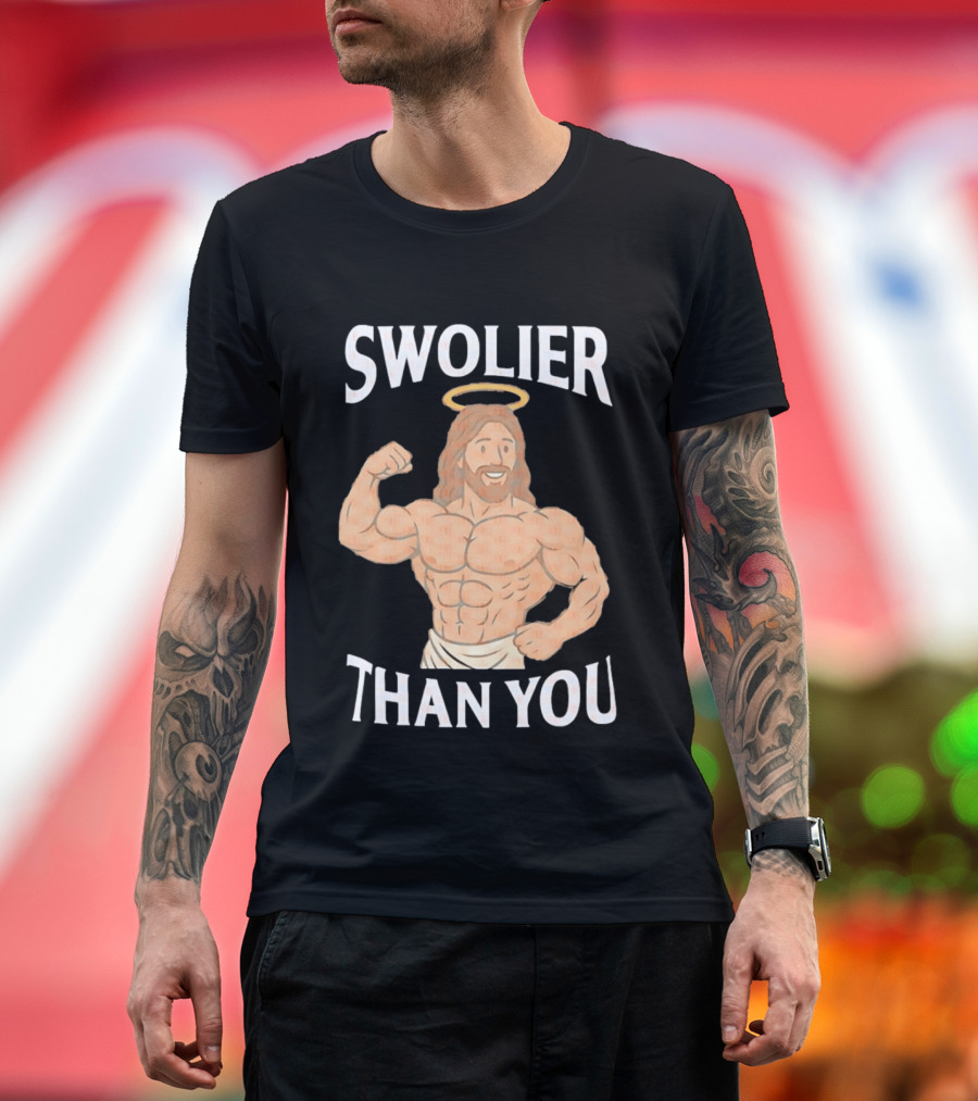 Swolier Than You Jesus Bodybuilder Muscles Fitness Halo T-Shirt