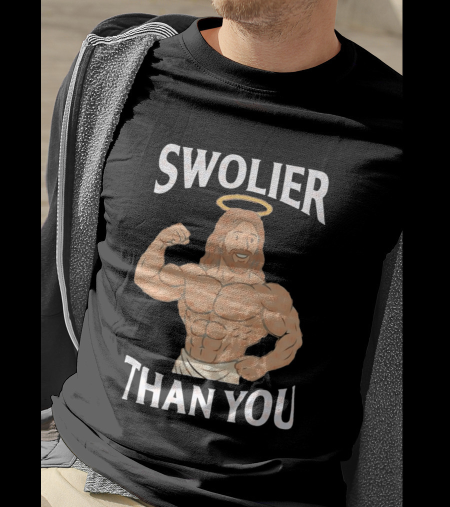 Swolier Than You Jesus Bodybuilder Muscles Fitness Halo T-Shirt