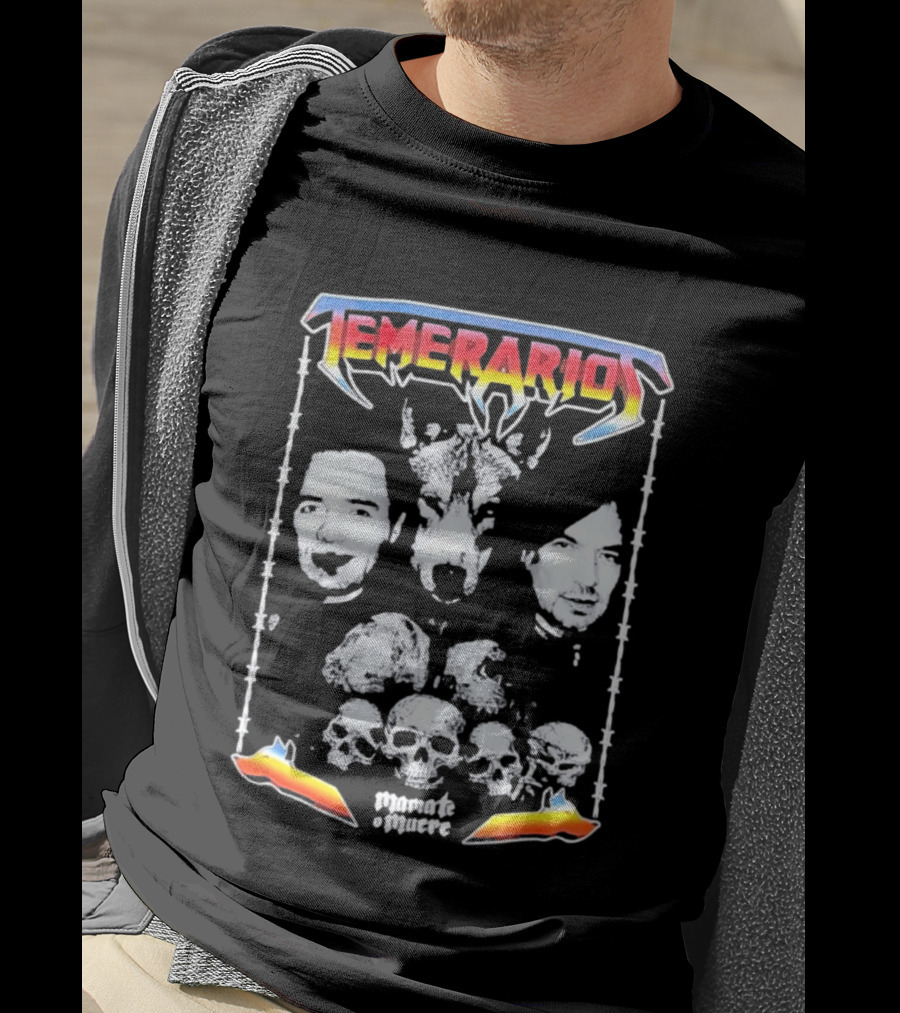 Temerarios Mamate O Muere Heavy Metal Wolf Band Photo Skulls T-Shirt