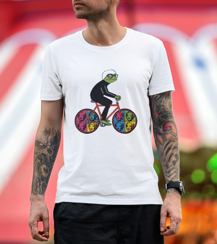 Andy Warhol Style Frog On Pop Art Bicycle T-Shirt