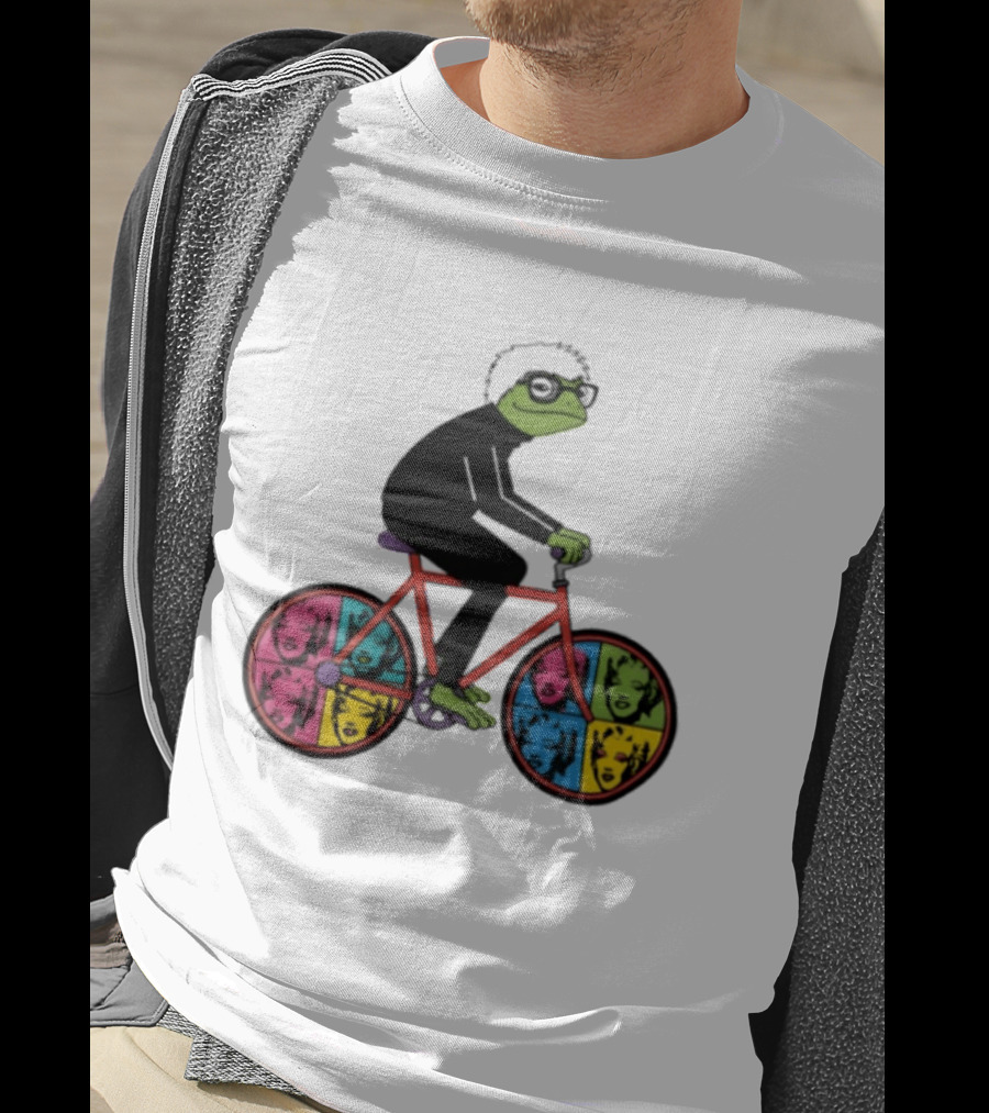 Andy Warhol Style Frog On Pop Art Bicycle T-Shirt