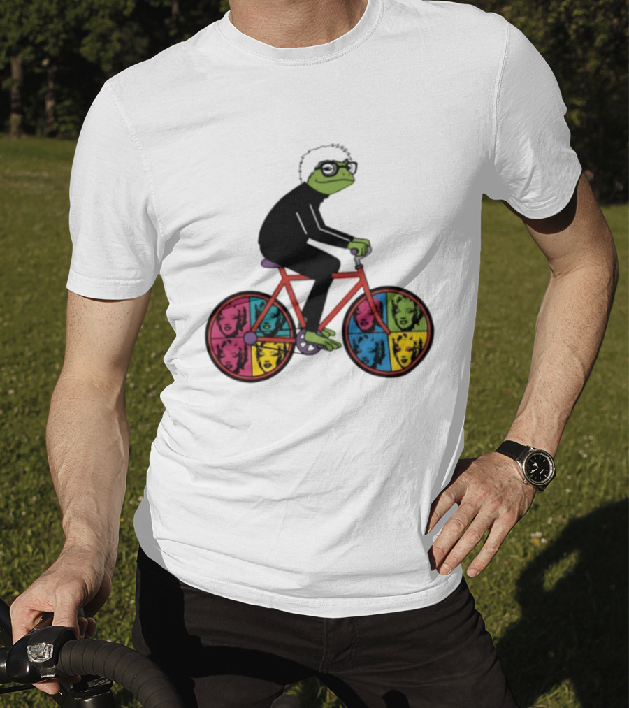 Andy Warhol Style Frog On Pop Art Bicycle T-Shirt