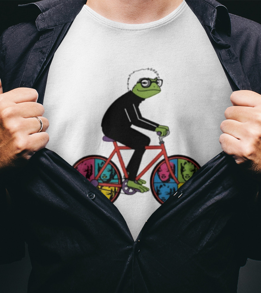 Andy Warhol Style Frog On Pop Art Bicycle T-Shirt