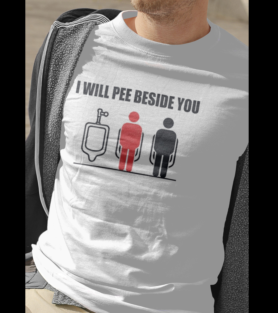 I Will Pee Beside You Red Black Human Figures Urinals T-Shirt