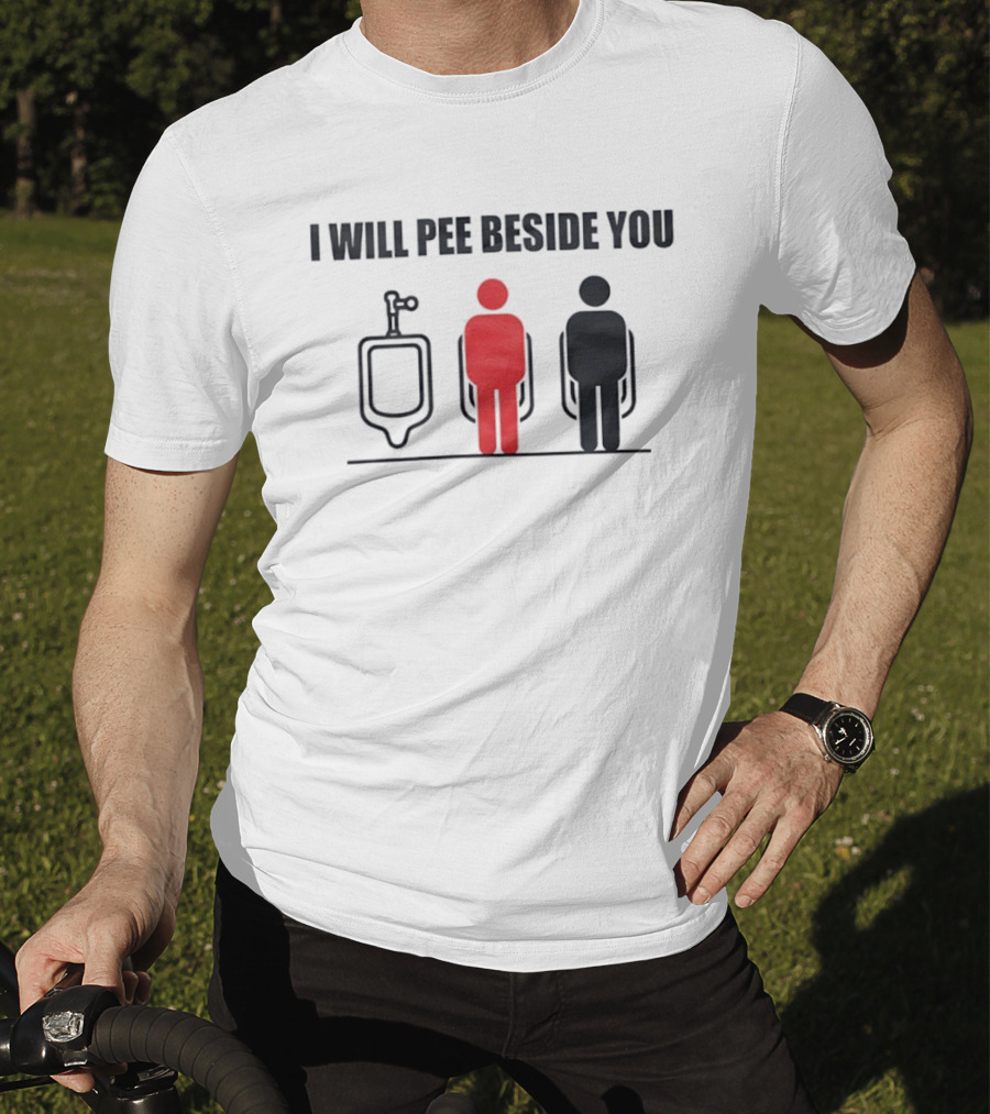 I Will Pee Beside You Red Black Human Figures Urinals T-Shirt
