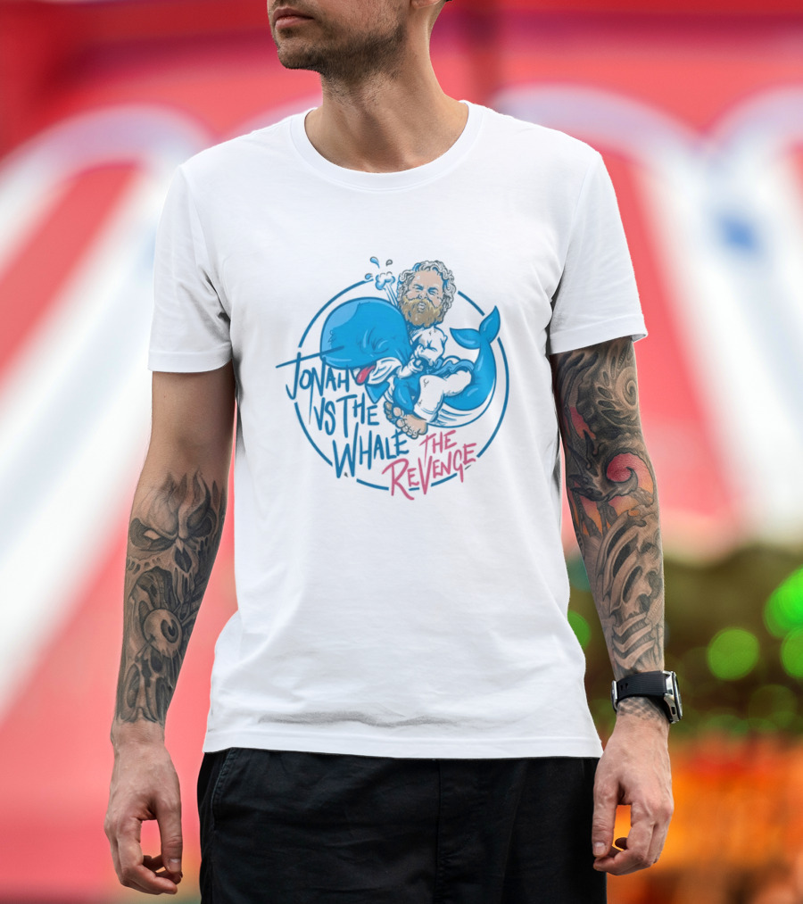 Jonah Vs The Whale The Revenge Cartoon Bearded Man Grappling Blue Creature T-Shirt
