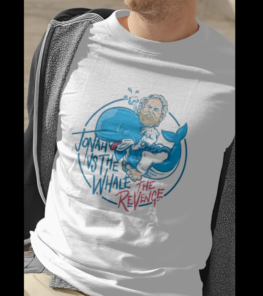 Jonah Vs The Whale The Revenge Cartoon Bearded Man Grappling Blue Creature T-Shirt