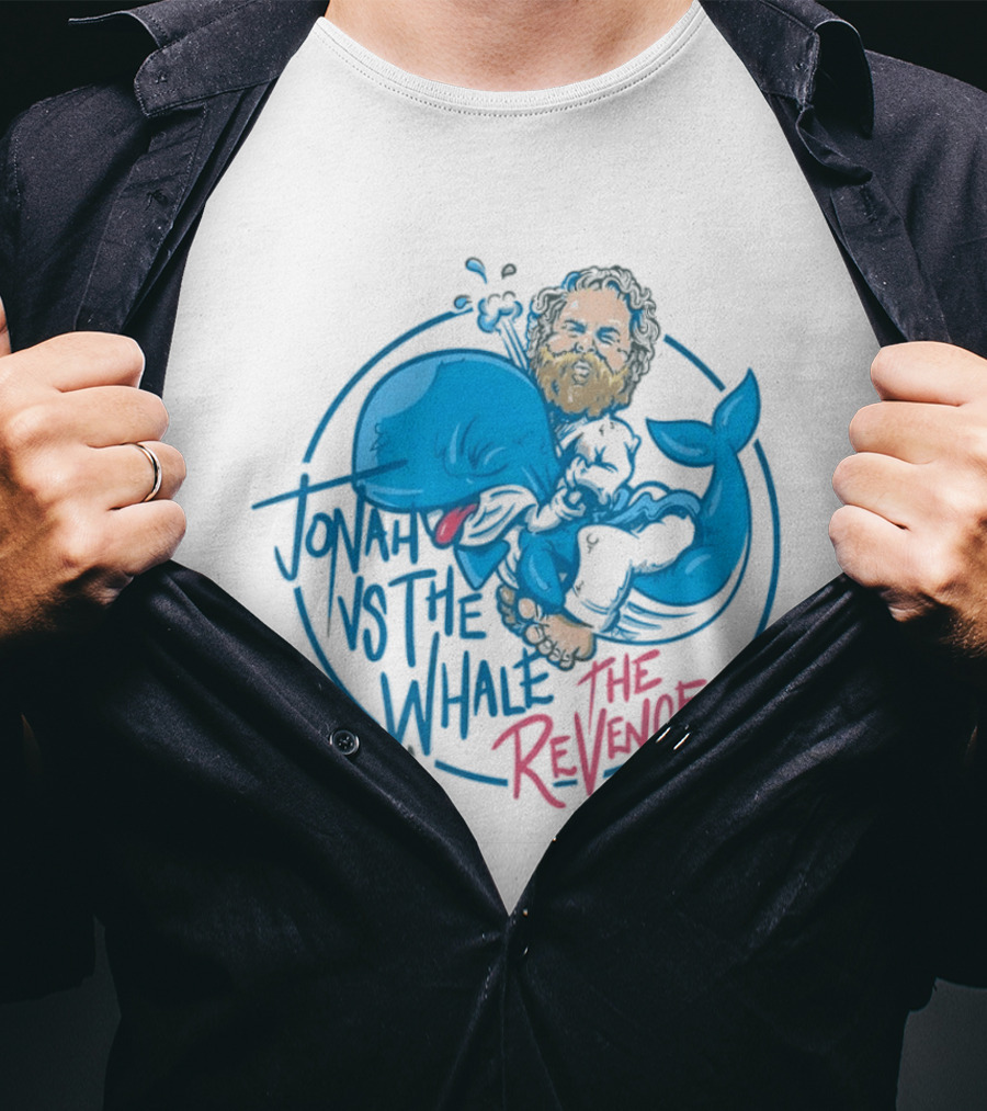 Jonah Vs The Whale The Revenge Cartoon Bearded Man Grappling Blue Creature T-Shirt