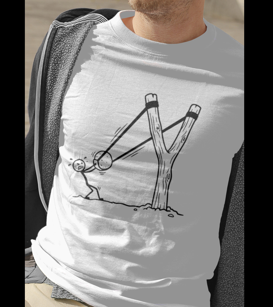 Stick Figure Slingshot Cartoon Pulling Back T-Shirt