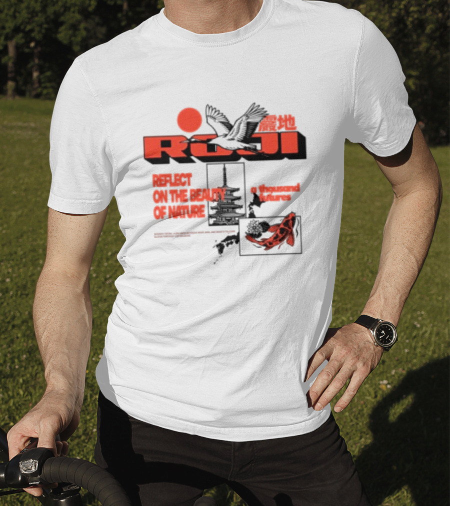 Unik Clothing Store Roji White Reflect On The Beauty Of Nature A Thousand Futures Koi Birds T-Shirt