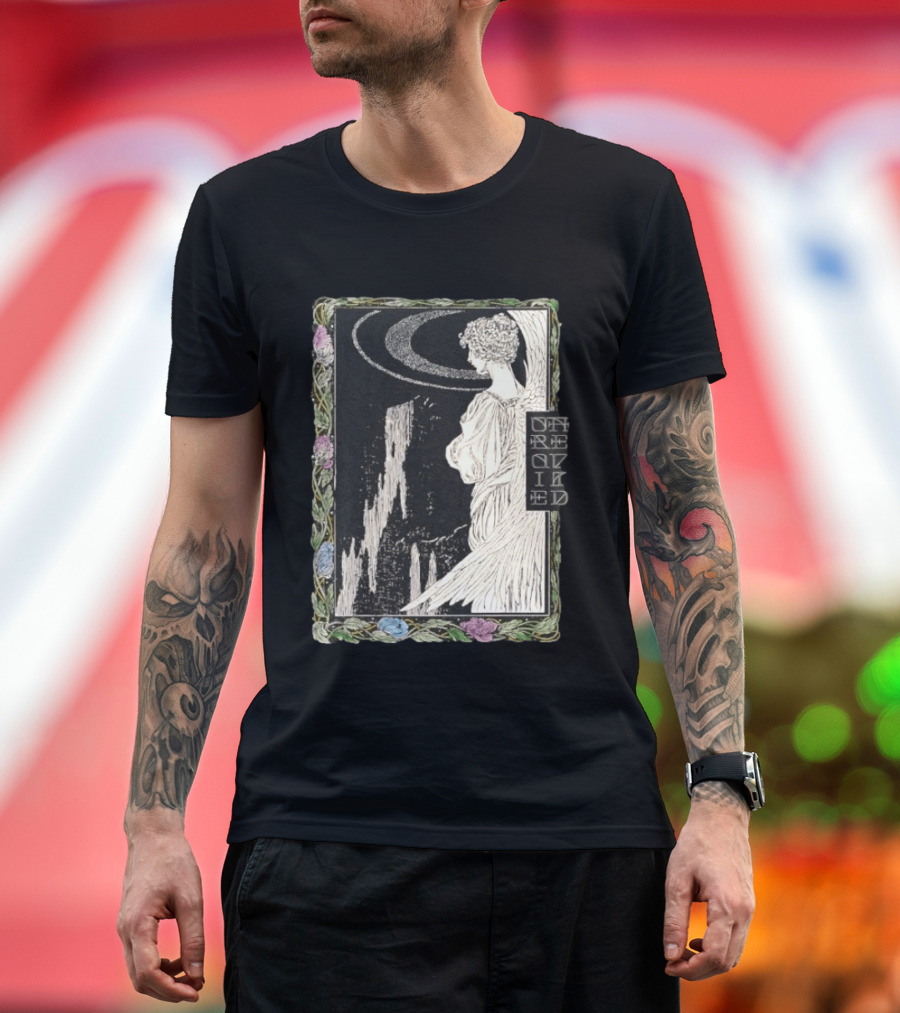 Angel Nouveau Unraveled Floral Frame Illustrative Art Winged Celestial Figure T-Shirt