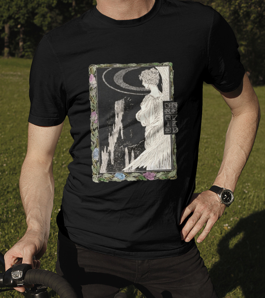 Angel Nouveau Unraveled Floral Frame Illustrative Art Winged Celestial Figure T-Shirt