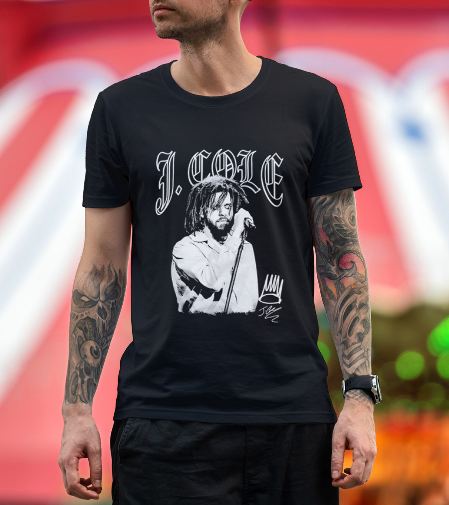 J Cole Dreamville Hip Hop Portrait Style Microphone T-Shirt