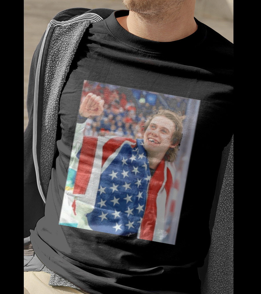 Jack Hughes USA Hockey World Champs 2026 Victory Celebration American Flag T-Shirt