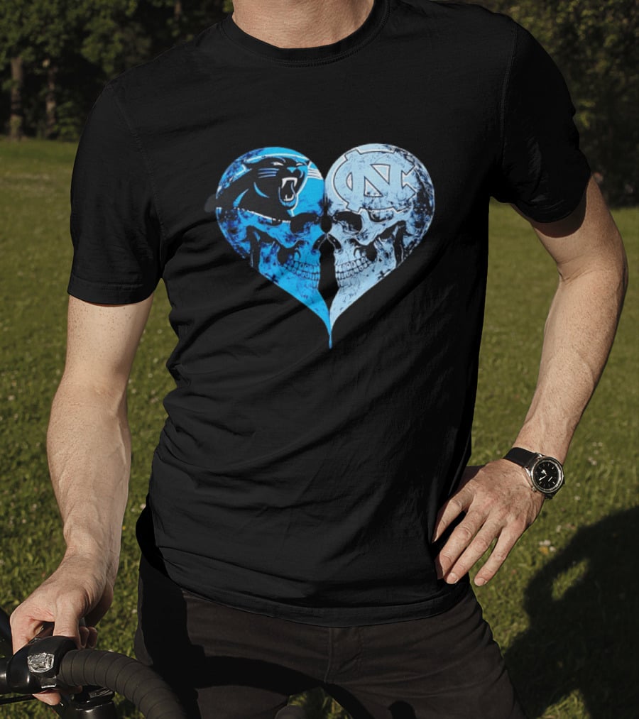 Carolina Panthers North Carolina Tar Heels Skulls Face To Face Heart Shape T-Shirt