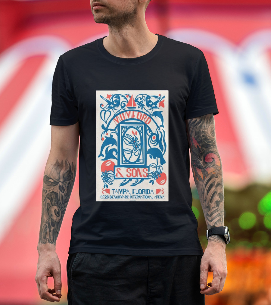 Mumford & Sons August 7 2026 Benchmark International Arena Tampa Florida With Dolphins And Floral Motif T-Shirt