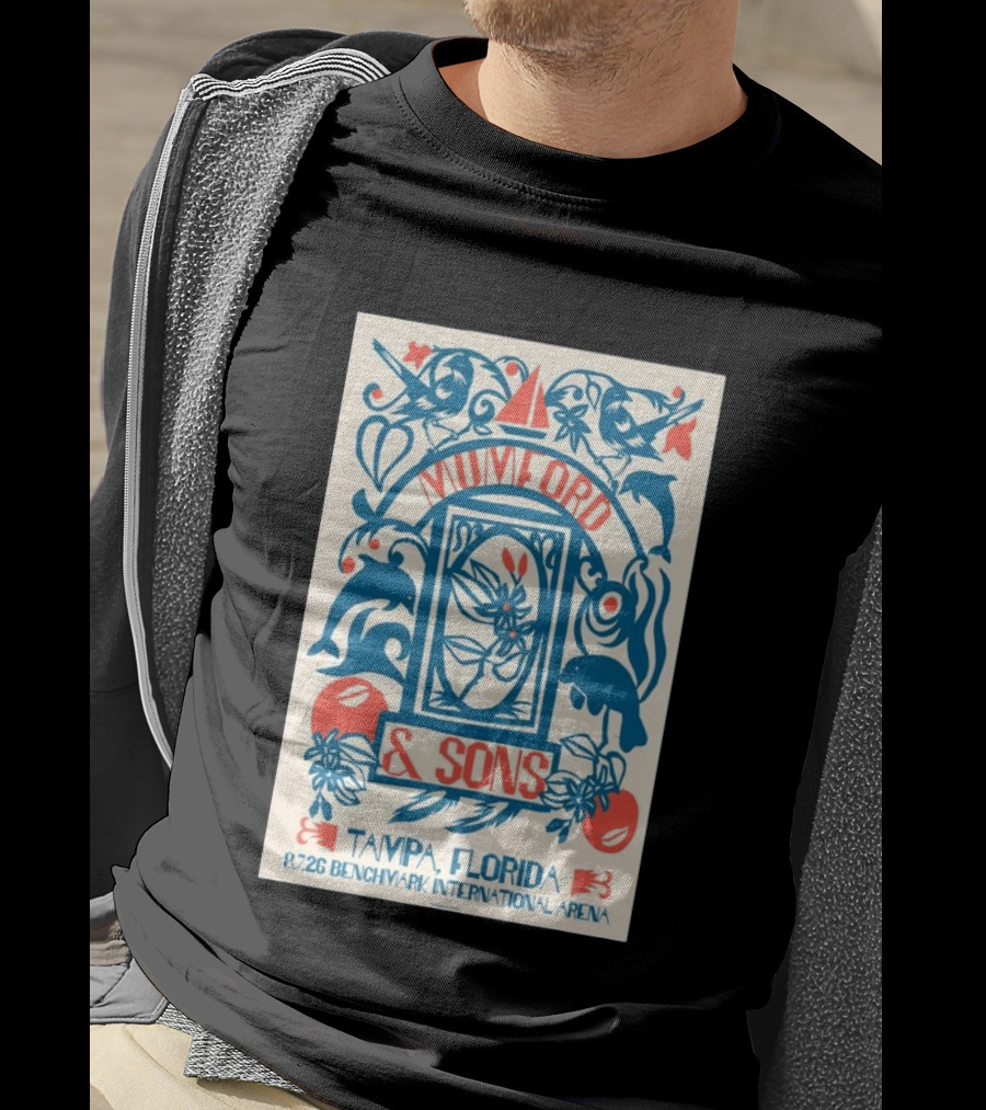 Mumford & Sons August 7 2026 Benchmark International Arena Tampa Florida With Dolphins And Floral Motif T-Shirt