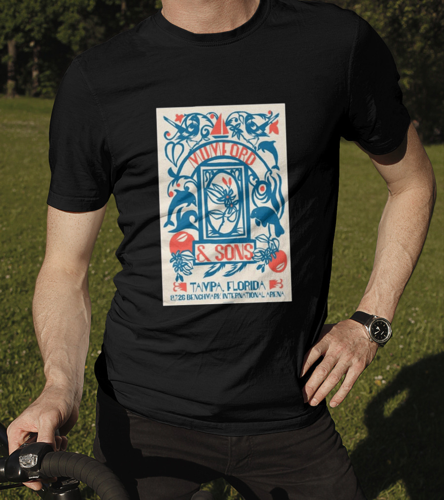 Mumford & Sons August 7 2026 Benchmark International Arena Tampa Florida With Dolphins And Floral Motif T-Shirt