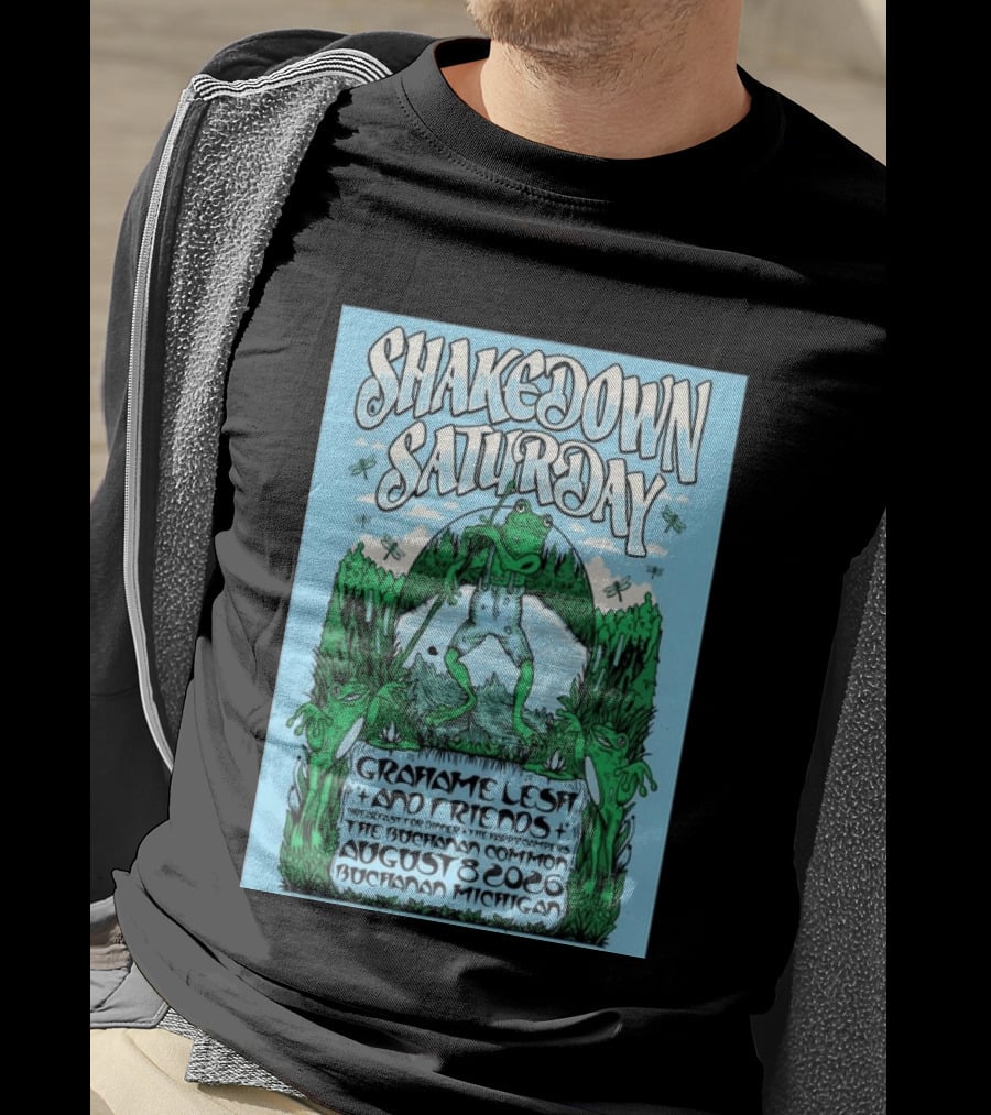 Grahame Lesh Shakedown Saturday August 8 2026 Buchanan Michigan Frog Art Trees Grahame Lesh And Friends Breakfast For Dinner Live Music Event T-Shirt