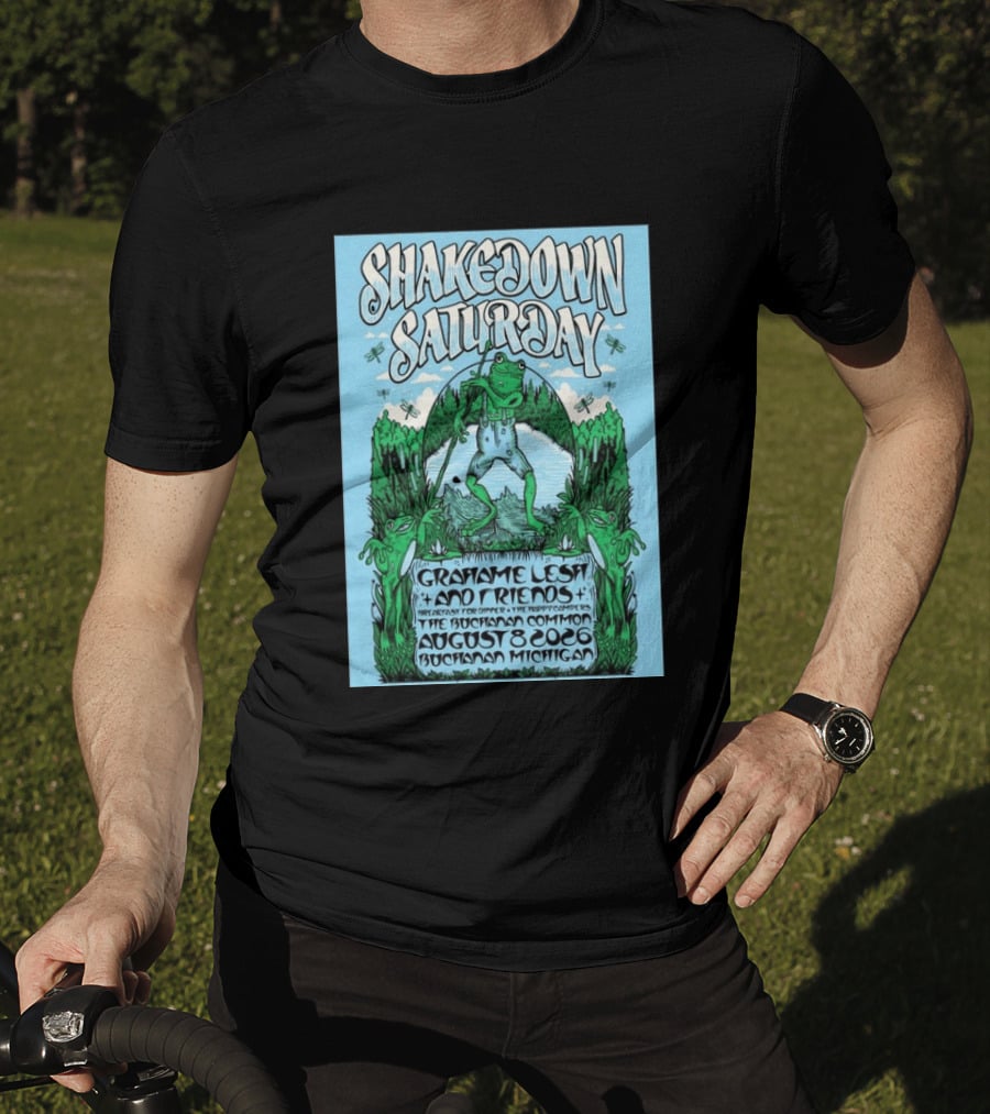Grahame Lesh Shakedown Saturday August 8 2026 Buchanan Michigan Frog Art Trees Grahame Lesh And Friends Breakfast For Dinner Live Music Event T-Shirt