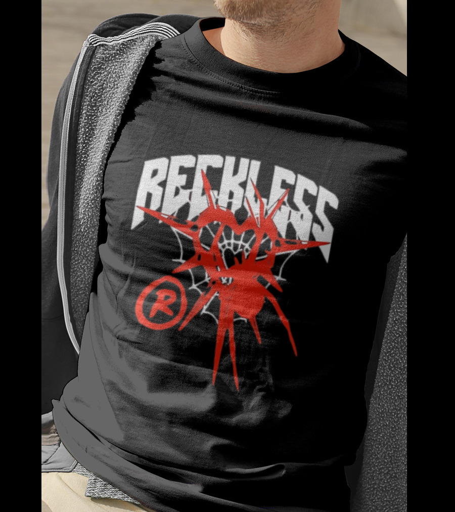 Reckless Web Heart With Spiky Red Symbol And R T-Shirt