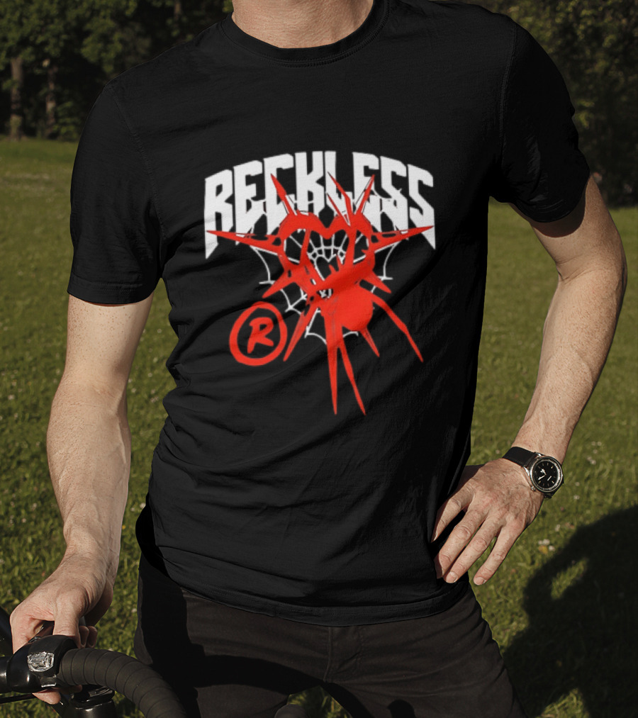 Reckless Web Heart With Spiky Red Symbol And R T-Shirt