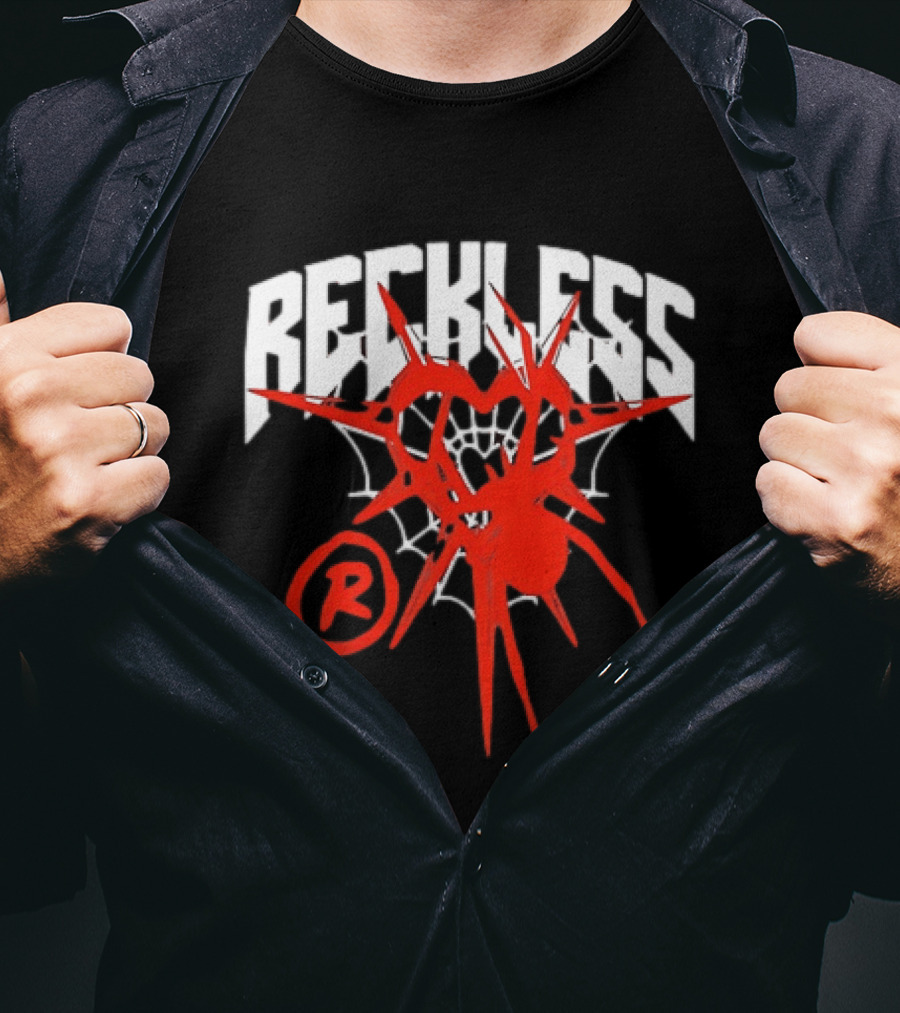 Reckless Web Heart With Spiky Red Symbol And R T-Shirt