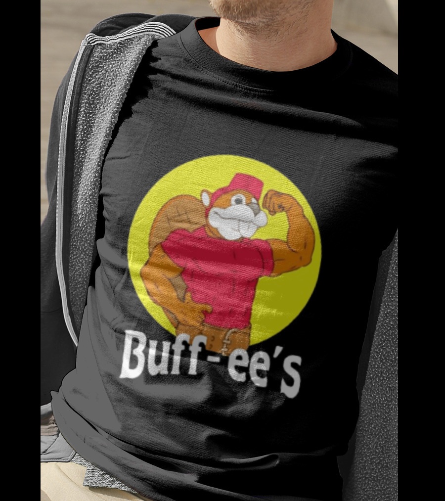 Buff Ee's Strong Muscular Beaver Character In Red Outfit T-Shirt
