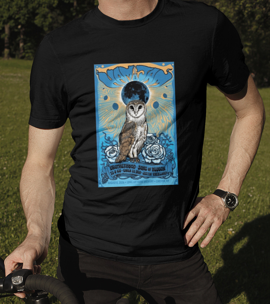 HamJam Festival August 8 2026 Owl And Roses Brotherhood Sons Of Hudson Long Lot Farm Brewery Chester NY T-Shirt