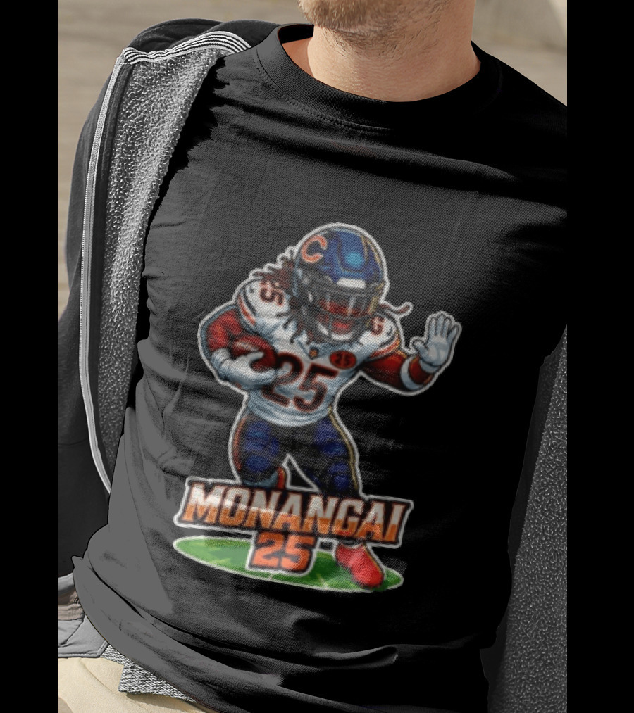 Chicago Bears Kyle Monangai Cartoon Caricature Football Player 25 T-Shirt