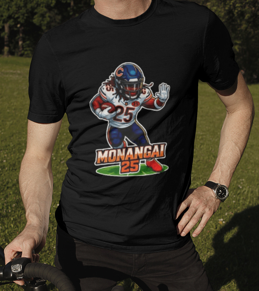 Chicago Bears Kyle Monangai Cartoon Caricature Football Player 25 T-Shirt