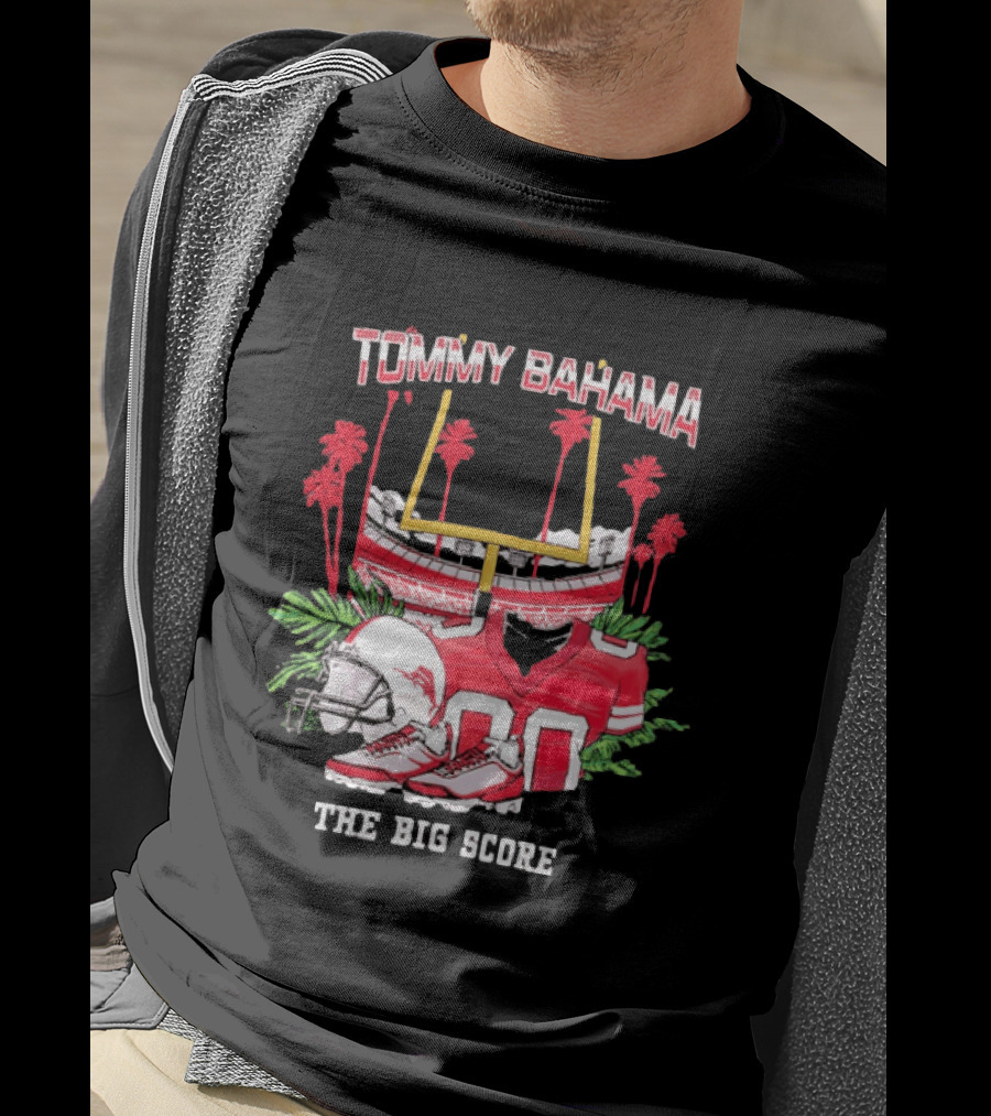 Tommy Bahama The Big Score Football Stadium Jersey And Helmet Football Scene T-Shirt
