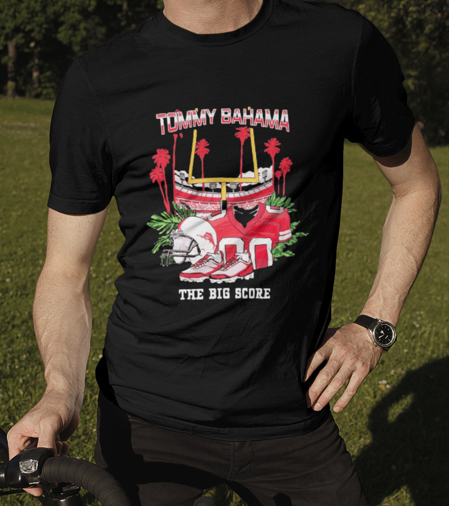 Tommy Bahama The Big Score Football Stadium Jersey And Helmet Football Scene T-Shirt
