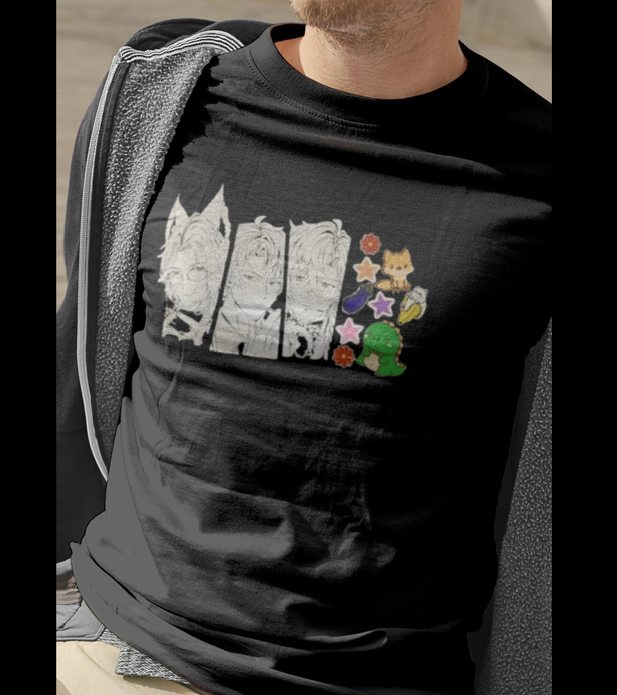 Vox Akuma Mysta Rias Ike Eveland Nijisanji EN Luxiem Vtuber Characters Cute Animal Stickers And Star Designs T-Shirt