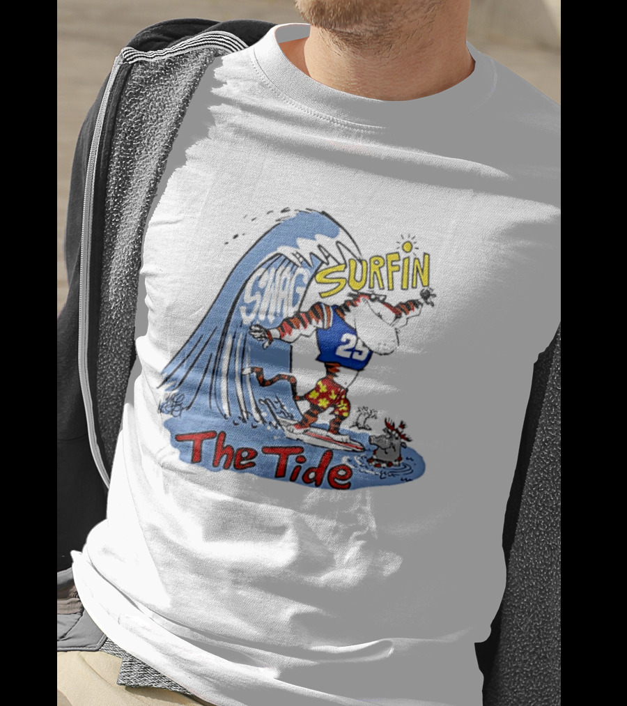 Classic Alabama Gameday Surfin The Tide Tiger In Red Flower Shorts Riding Wave T-Shirt