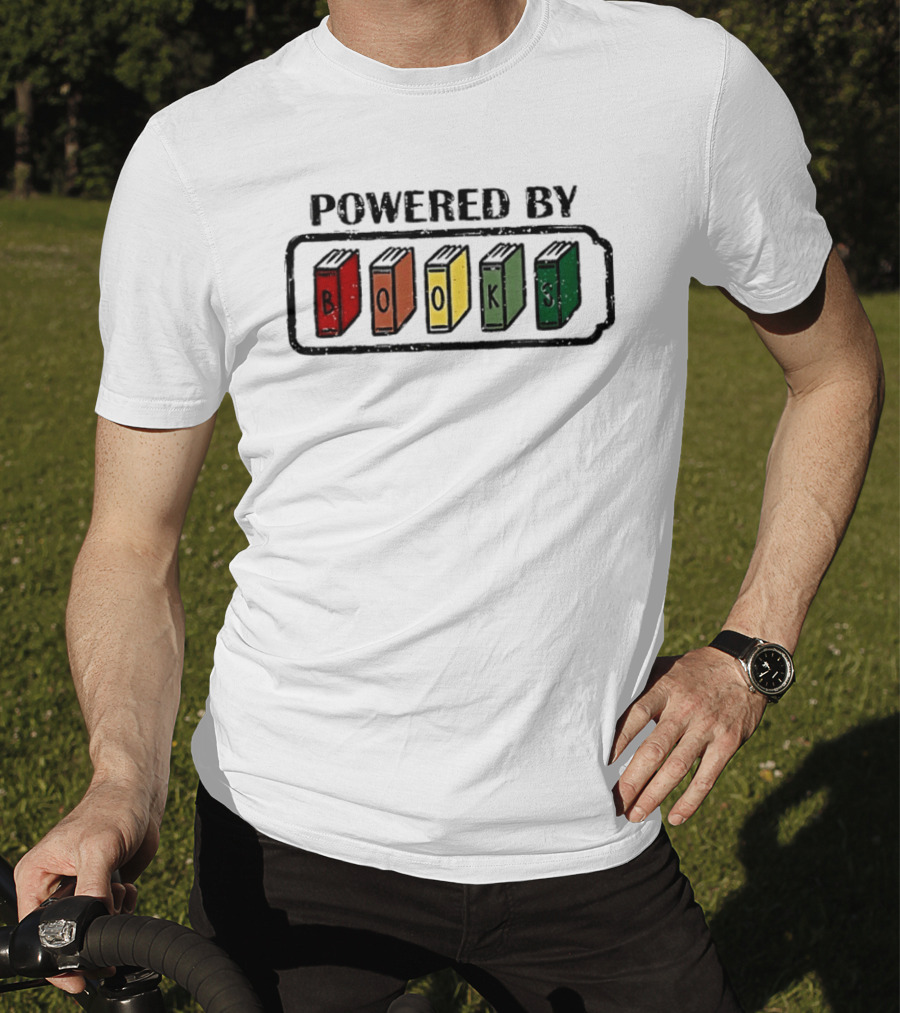 Classic Powered By Books Pride Colorful Book Spines T-Shirt