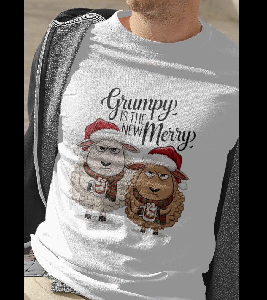 Grumpy Is The New Merry Christmas Sheep Santa Hat Holiday Humor T-Shirt