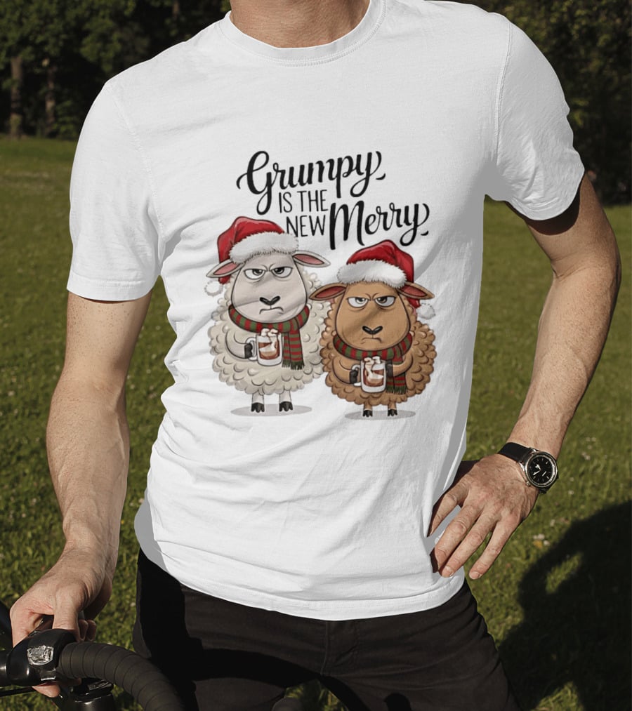 Grumpy Is The New Merry Christmas Sheep Santa Hat Holiday Humor T-Shirt
