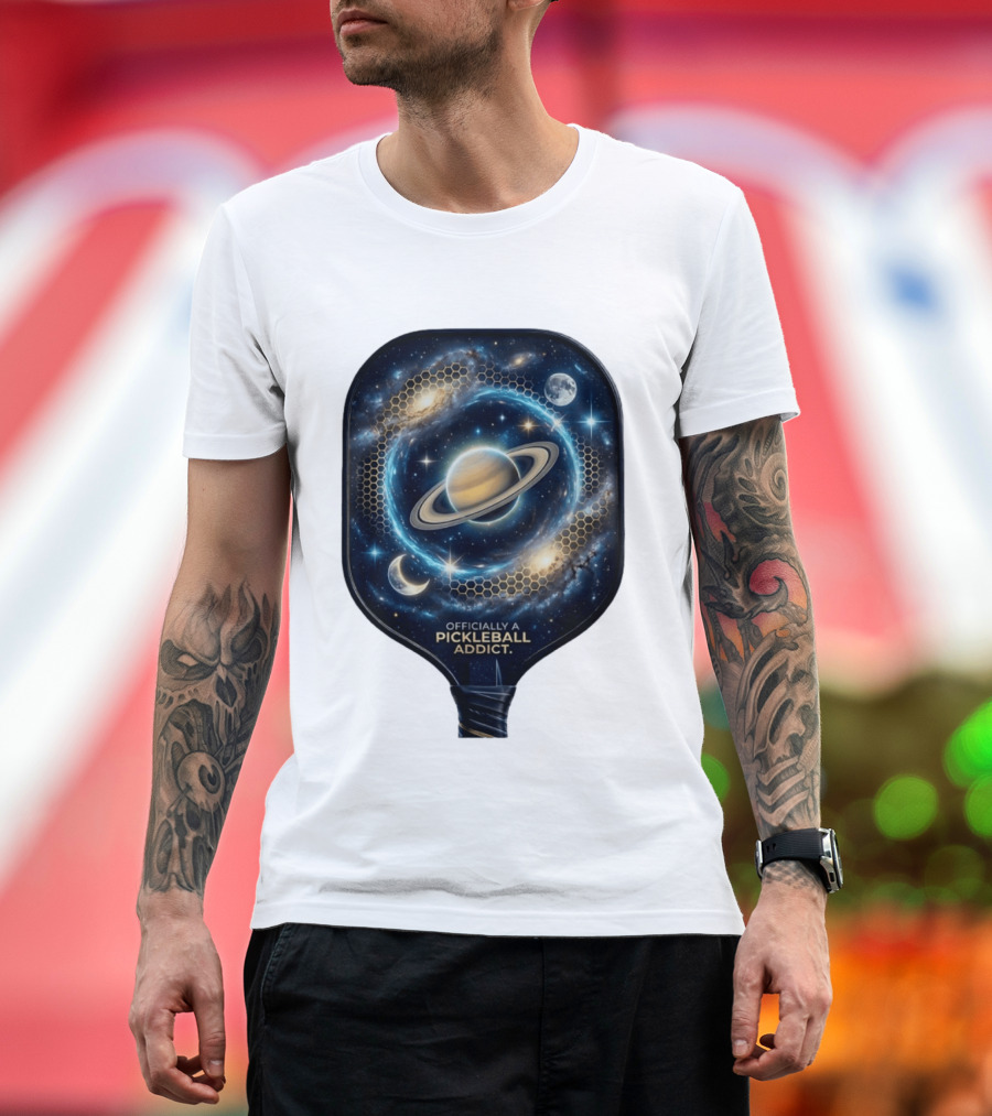 Officially A Pickleball Addict Galaxy Space Planets Saturn Stars T-Shirt