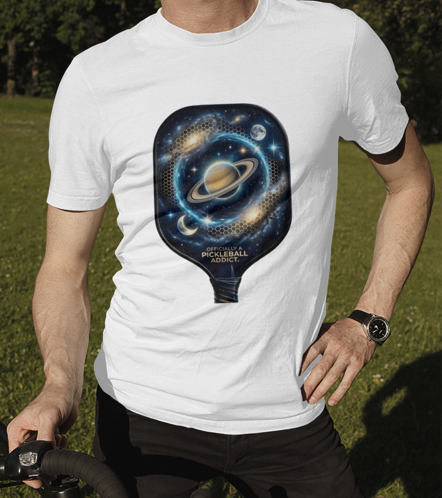 Officially A Pickleball Addict Galaxy Space Planets Saturn Stars T-Shirt