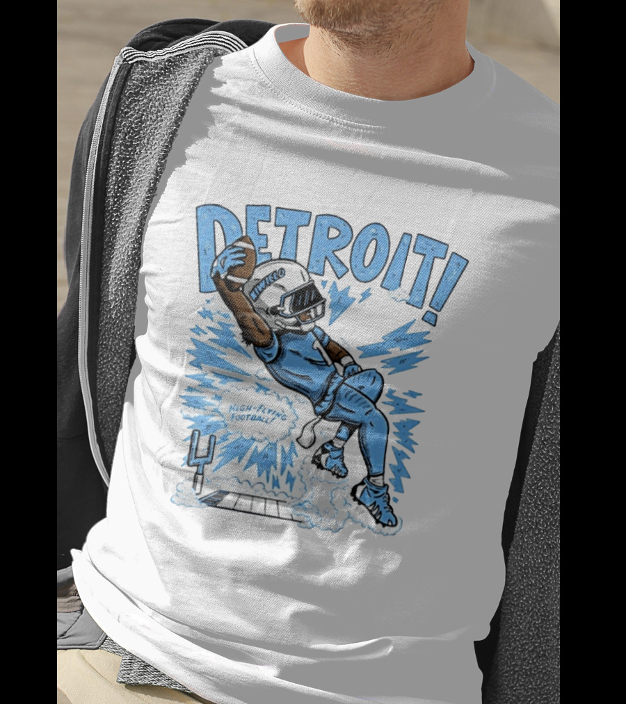 Detroit Lions High Flying Football Dynamic Catch Comic T-Shirt